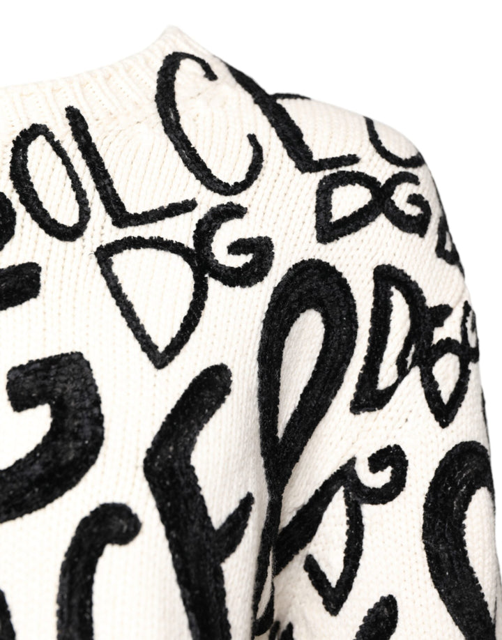 Women’s Dolce &amp; Gabbana White Black Logo Print Women Pullover Sweater