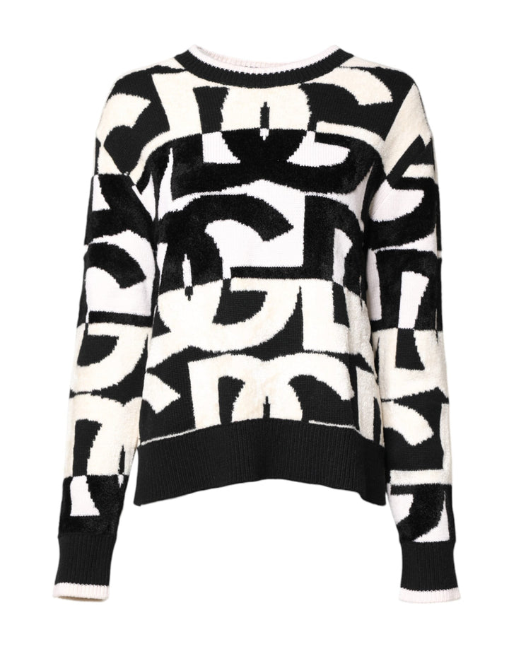 Women’s Dolce &amp; Gabbana White Black Logo Print Women Pullover Sweater