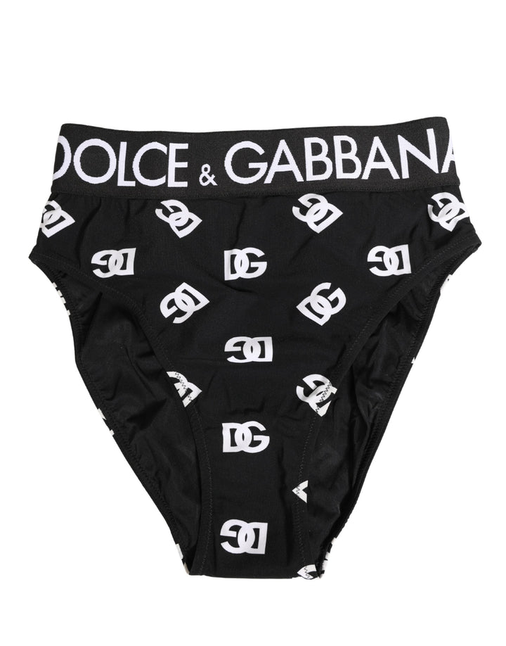 Women’s Dolce &amp; Gabbana White Black Logo Waistband Midi Brief Underwear