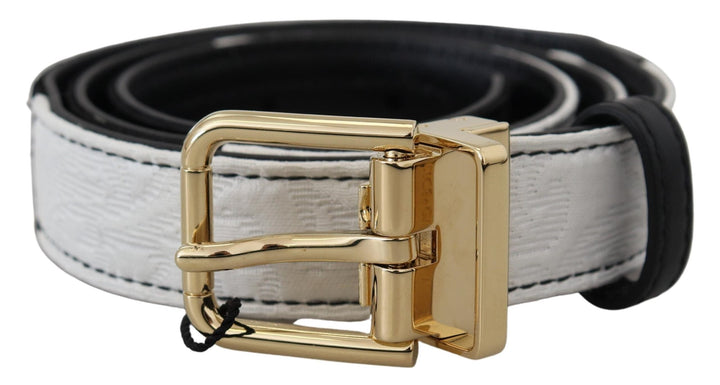 Women’s Dolce &amp; Gabbana White Black Patchwork Gold Metal Buckle Belt