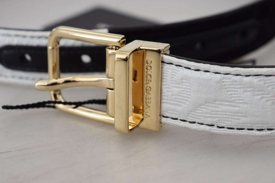 Women’s Dolce &amp; Gabbana White Black Patchwork Gold Metal Buckle Belt