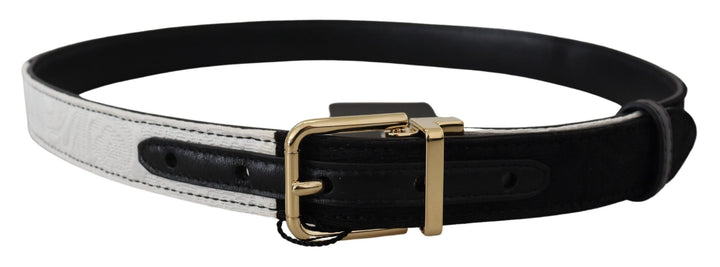 Women’s Dolce &amp; Gabbana White Black Patchwork Gold Metal Buckle Belt