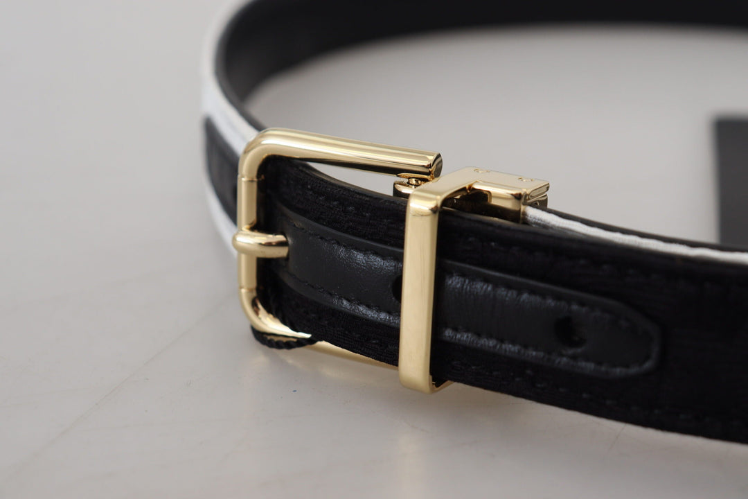 Women’s Dolce &amp; Gabbana White Black Patchwork Gold Metal Buckle Belt