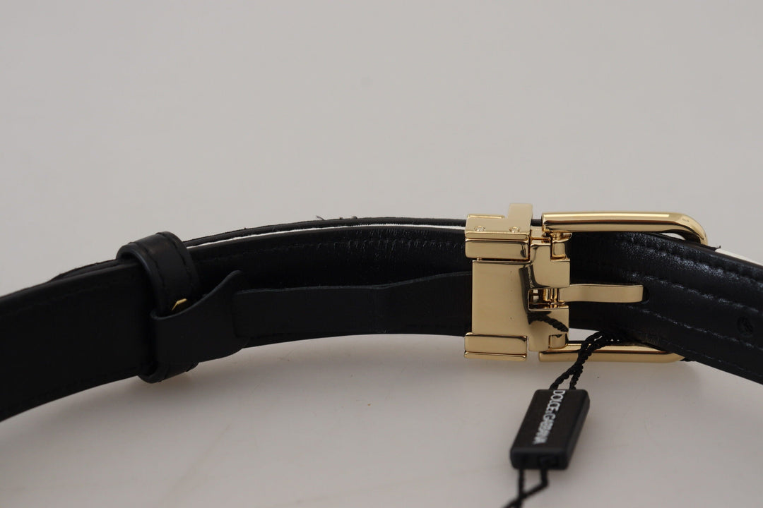 Women’s Dolce &amp; Gabbana White Black Patchwork Gold Metal Buckle Belt