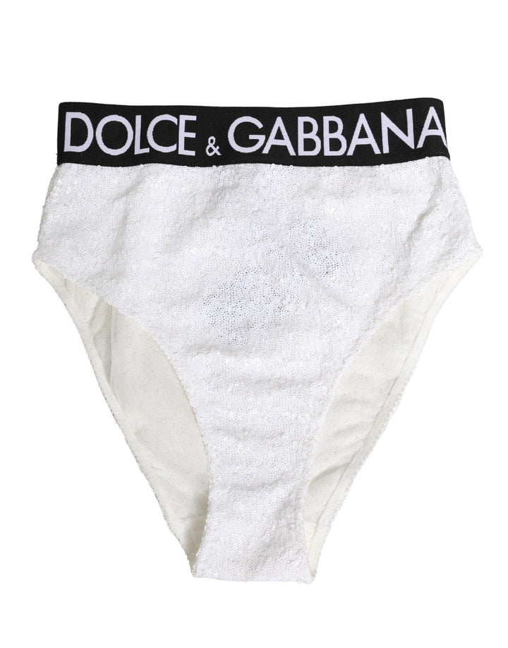 Women’s Dolce &amp; Gabbana White Black Sequin High Waist Panty Underwear