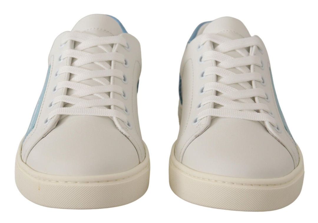 Dolce &amp; Gabbana White Blue Leather Low Top Sneakers Shoes