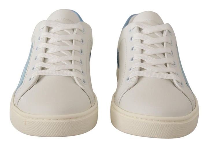 Dolce &amp; Gabbana White Blue Leather Low Top Sneakers Shoes