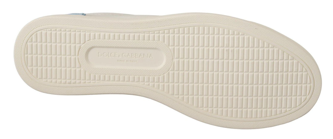 Dolce &amp; Gabbana White Blue Leather Low Top Sneakers Shoes