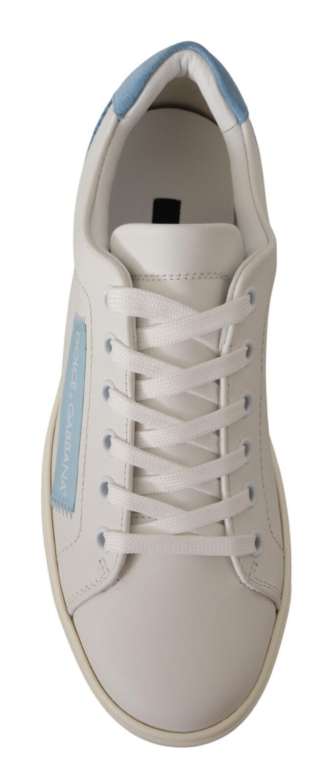Dolce &amp; Gabbana White Blue Leather Low Top Sneakers Shoes