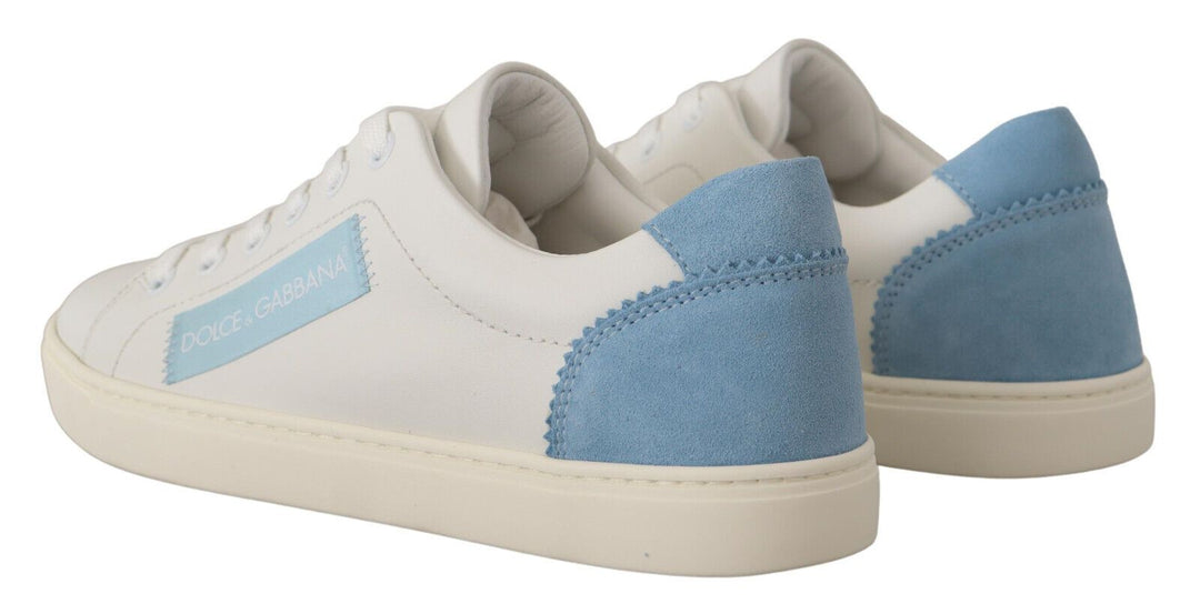 Dolce &amp; Gabbana White Blue Leather Low Top Sneakers Shoes