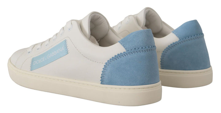 Dolce &amp; Gabbana White Blue Leather Low Top Sneakers Shoes