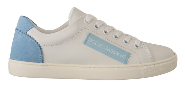 Dolce &amp; Gabbana White Blue Leather Low Top Sneakers Shoes