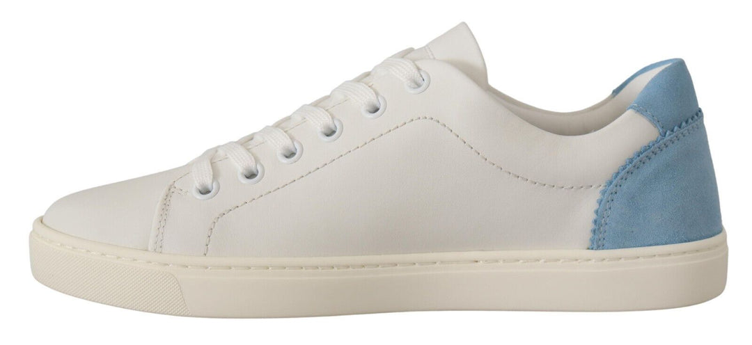 Dolce &amp; Gabbana White Blue Leather Low Top Sneakers Shoes