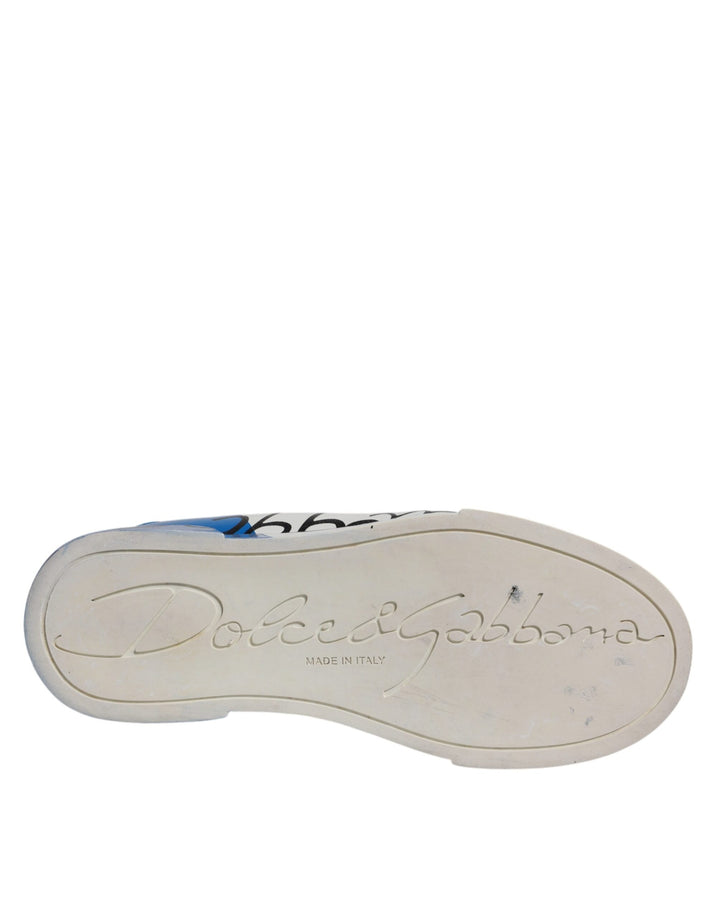 Dolce &amp; Gabbana White Blue Logo Portofino Sneakers Shoes