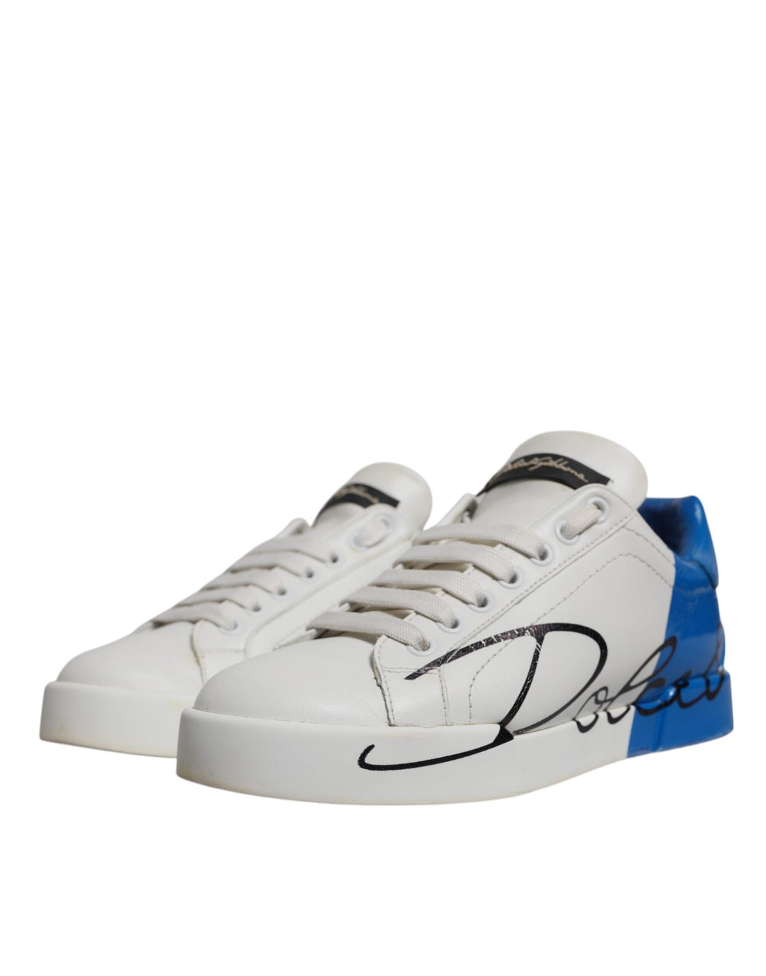 Dolce &amp; Gabbana White Blue Logo Portofino Sneakers Shoes