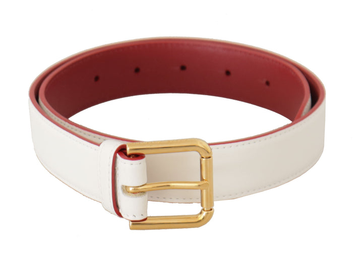 Women’s Dolce &amp; Gabbana White Calf Leather Two-toned Gold Metal Buckle Belt