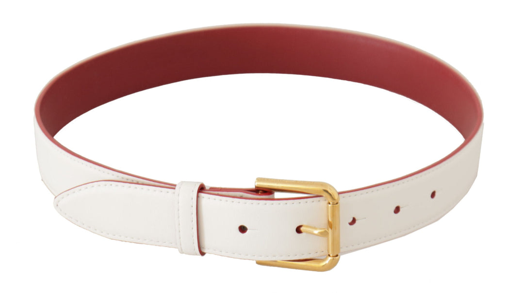 Women’s Dolce &amp; Gabbana White Calf Leather Two-toned Gold Metal Buckle Belt
