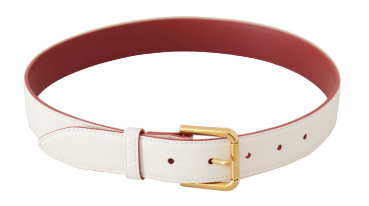 Women’s Dolce &amp; Gabbana White Calf Leather Two-toned Gold Metal Buckle Belt