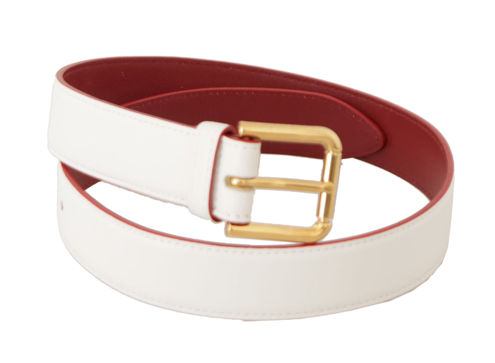 Women’s Dolce & Gabbana White Calf Leather Two-toned Gold Metal Buckle Belt