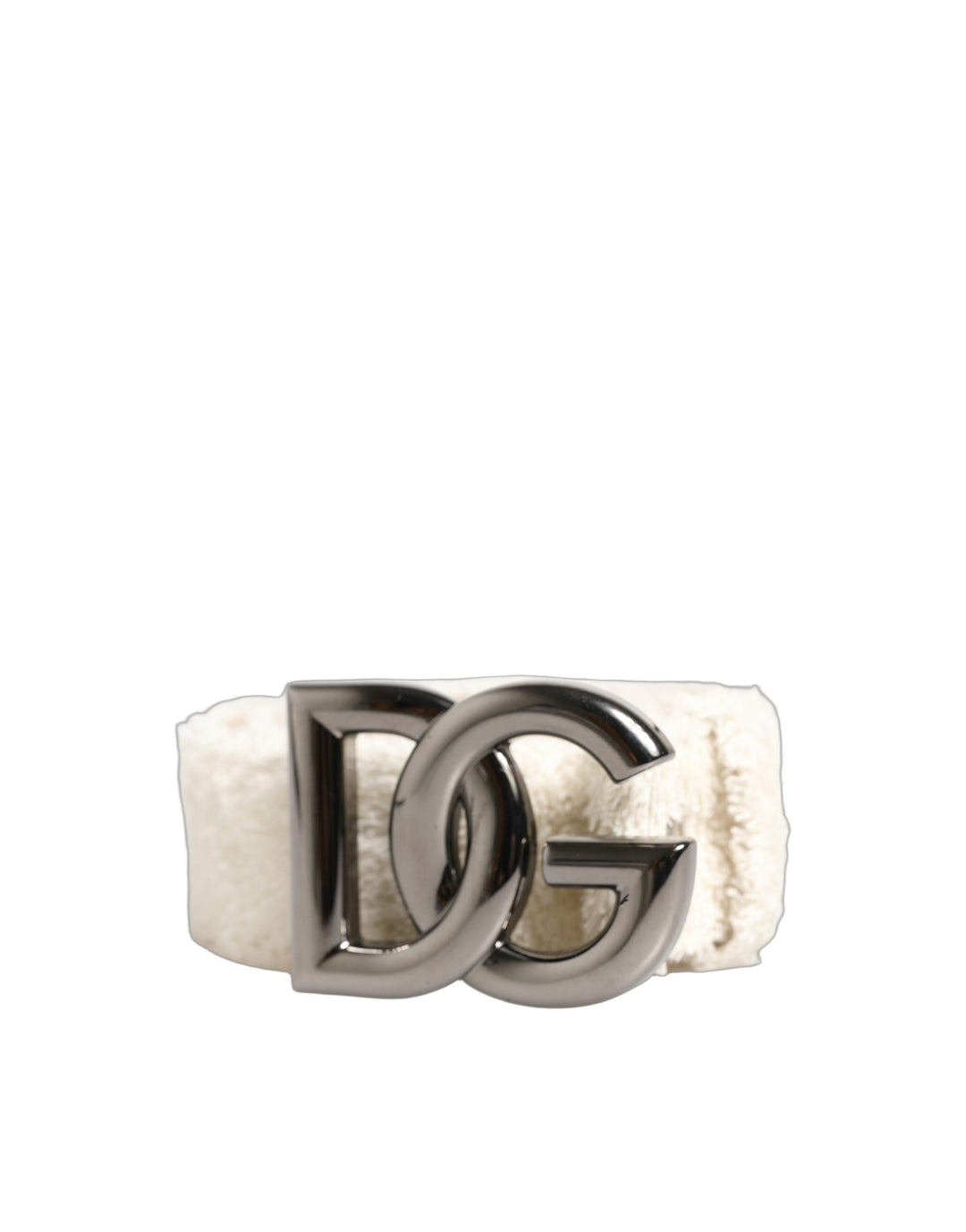 Women’s Dolce &amp; Gabbana White Cotton Fleece Dg Logo Metal Buckle Belt