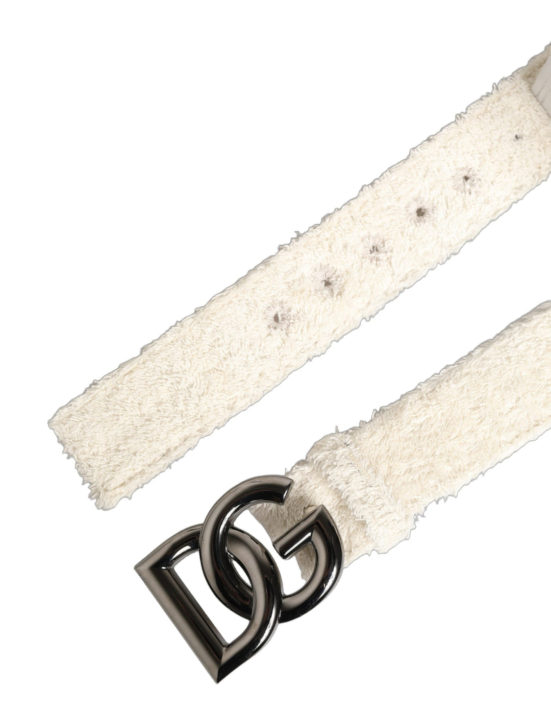 Women’s Dolce &amp; Gabbana White Cotton Fleece Dg Logo Metal Buckle Belt