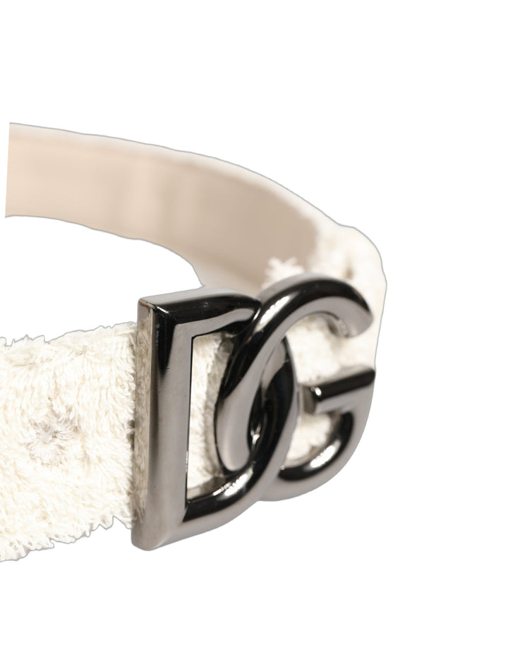 Women’s Dolce &amp; Gabbana White Cotton Fleece Dg Logo Metal Buckle Belt