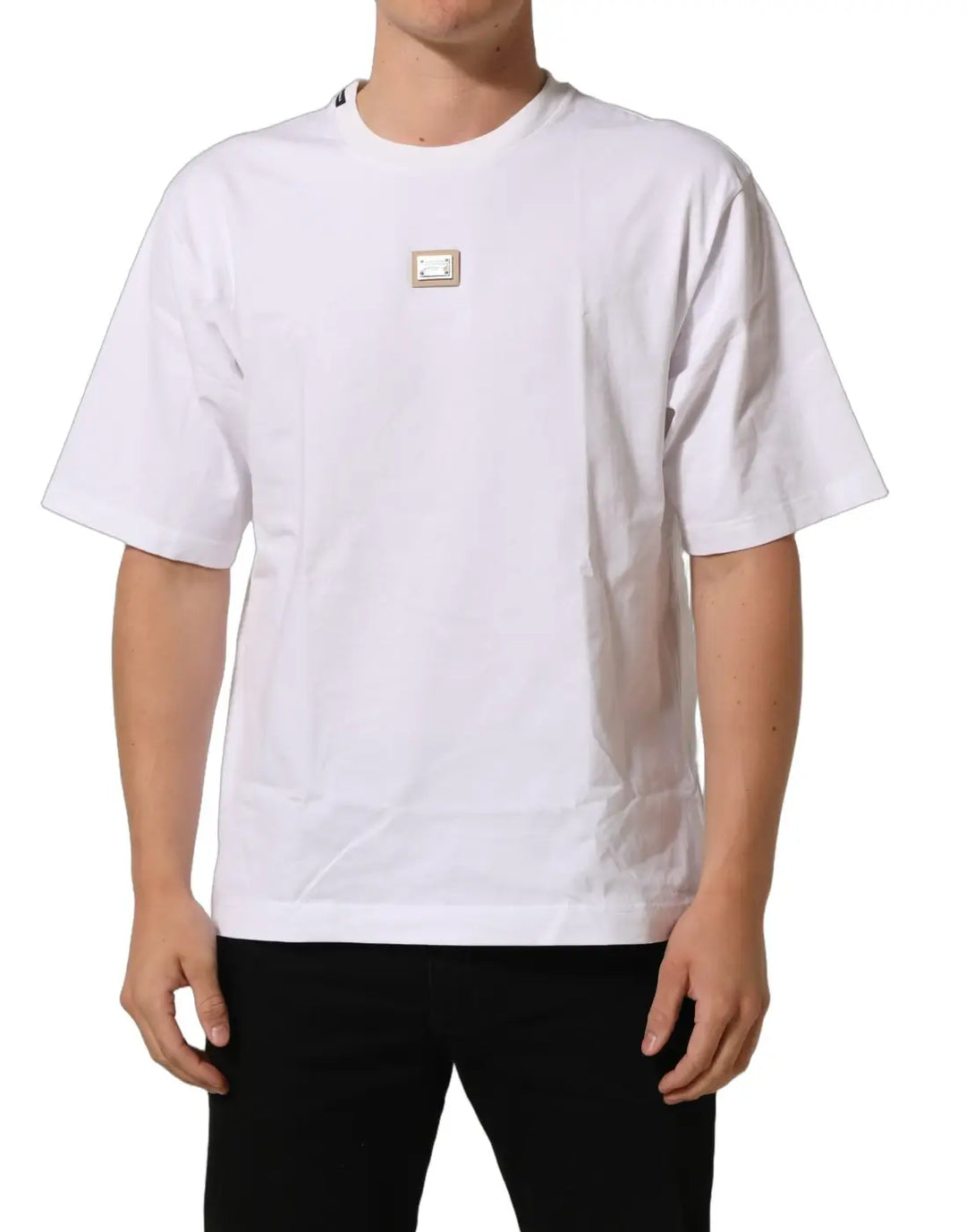 Women’s Dolce &amp; Gabbana White Cotton Logo Plaque Crew Neck T-shirt
