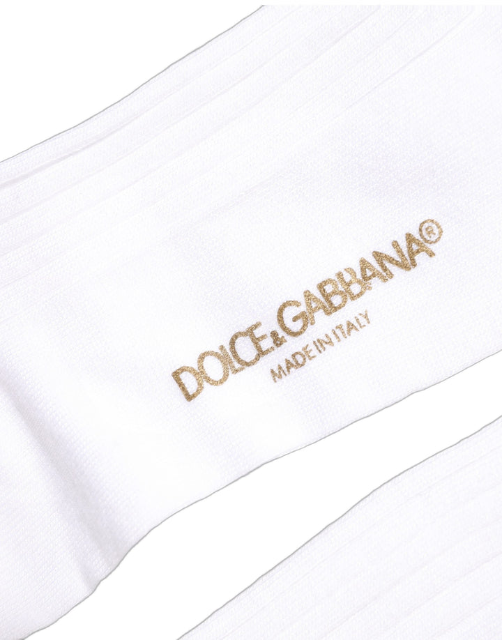 Women’s Dolce &amp; Gabbana White Cotton Ribbed Logo Over the Calf Women Socks