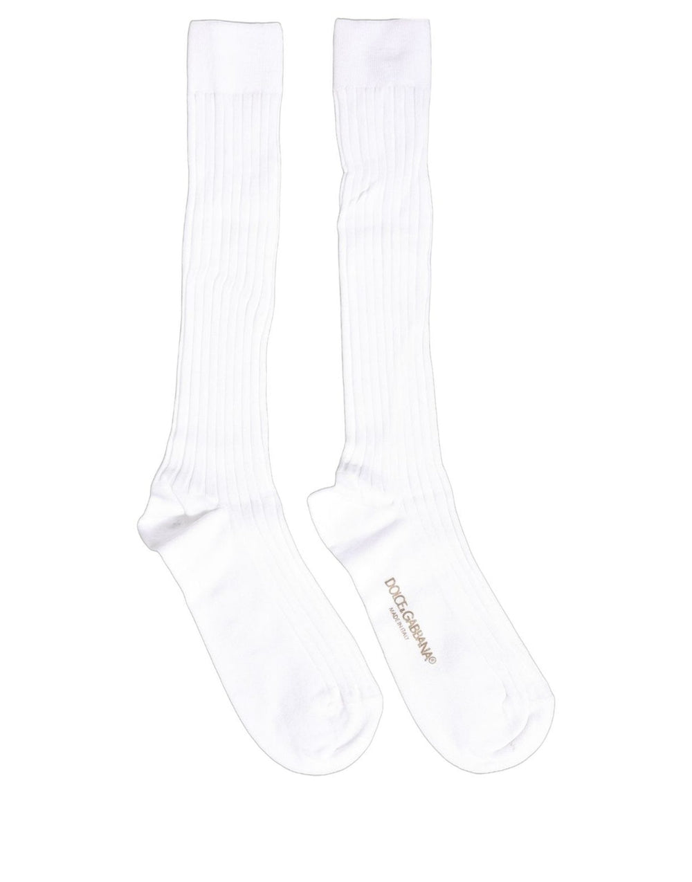 Women’s Dolce & Gabbana White Cotton Ribbed Logo Over the Calf Women Socks