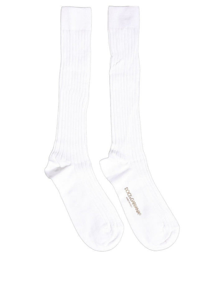 Women’s Dolce &amp; Gabbana White Cotton Ribbed Logo Over the Calf Women Socks