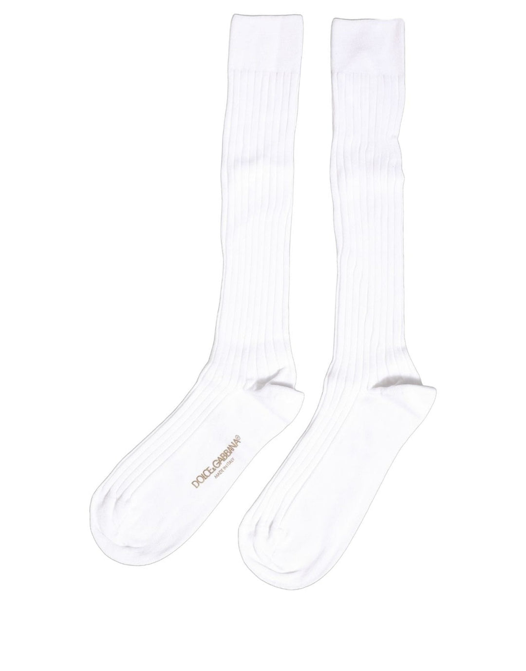 Women’s Dolce &amp; Gabbana White Cotton Ribbed Logo Over the Calf Women Socks