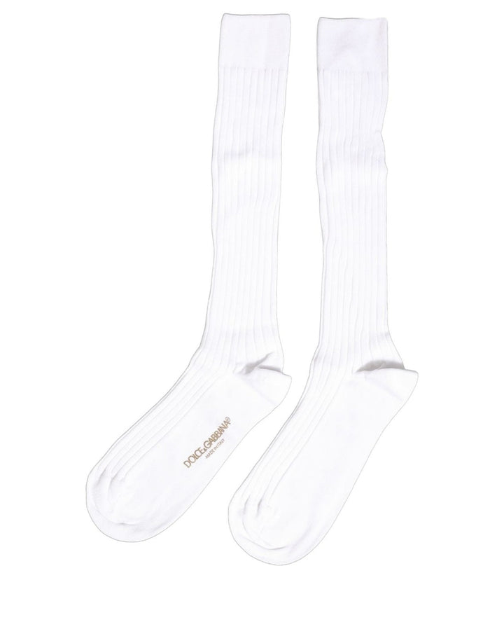 Women’s Dolce &amp; Gabbana White Cotton Ribbed Logo Over the Calf Women Socks