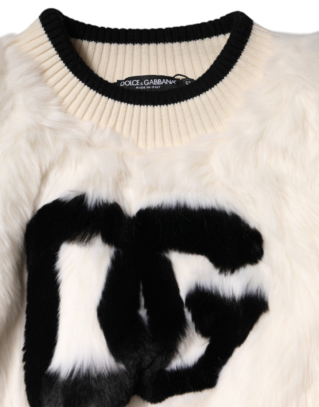 Women’s Dolce &amp; Gabbana White Cropped Faux Fur Dg Sweatshirt Sweater