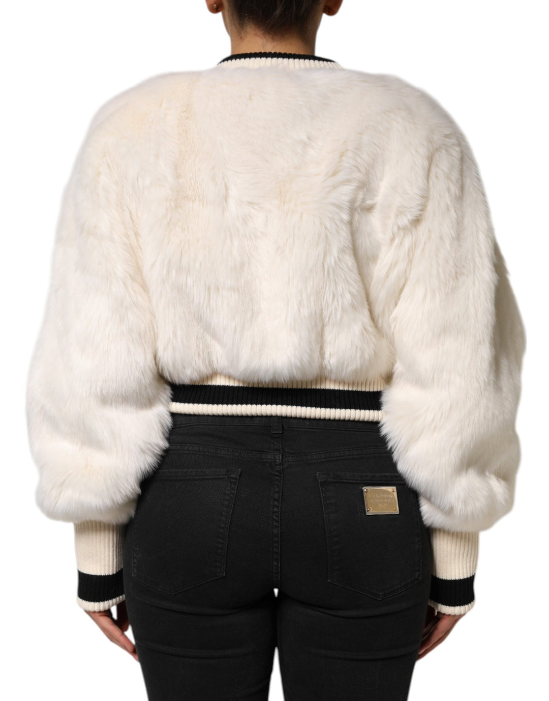 Women’s Dolce &amp; Gabbana White Cropped Faux Fur Dg Sweatshirt Sweater