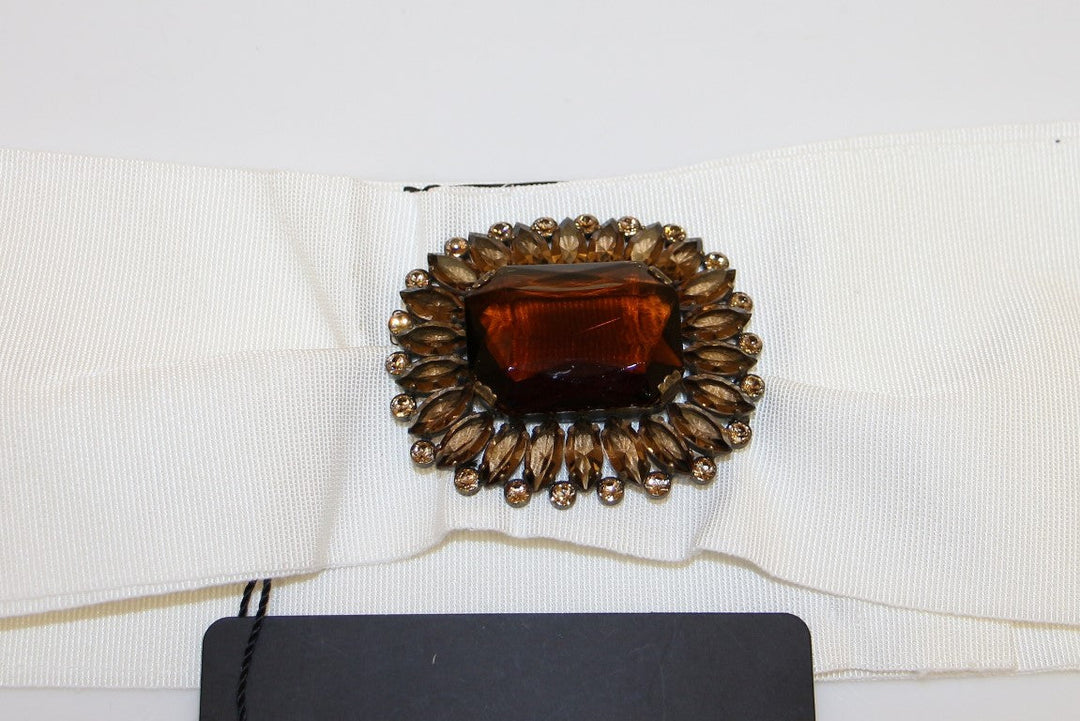 Women’s Dolce &amp; Gabbana White Crystal Brass Wide Waist Runway Belt