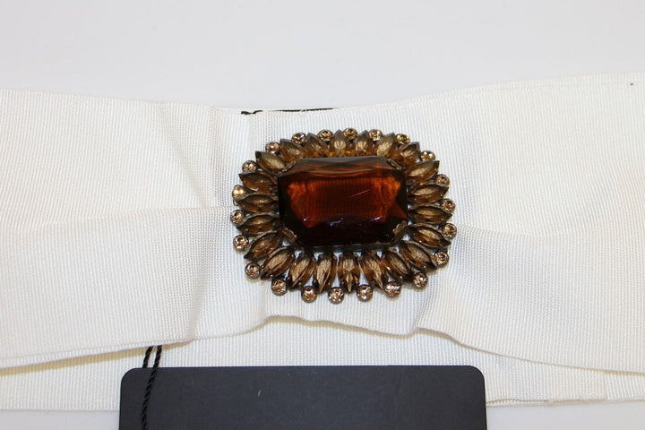 Women’s Dolce &amp; Gabbana White Crystal Brass Wide Waist Runway Belt