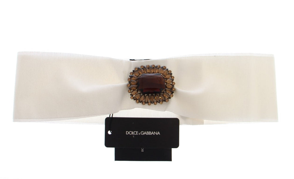 Women’s Dolce & Gabbana White Crystal Brass Wide Waist Runway Belt