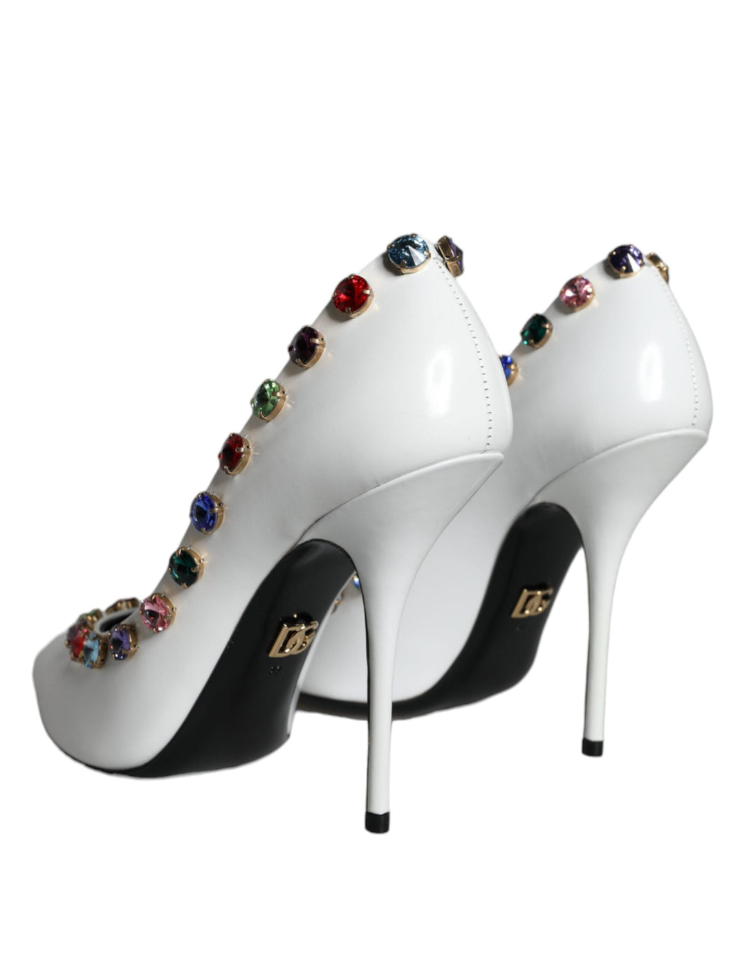 Women’s Dolce &amp; Gabbana White Crystal Leather High Heels Pumps Shoes