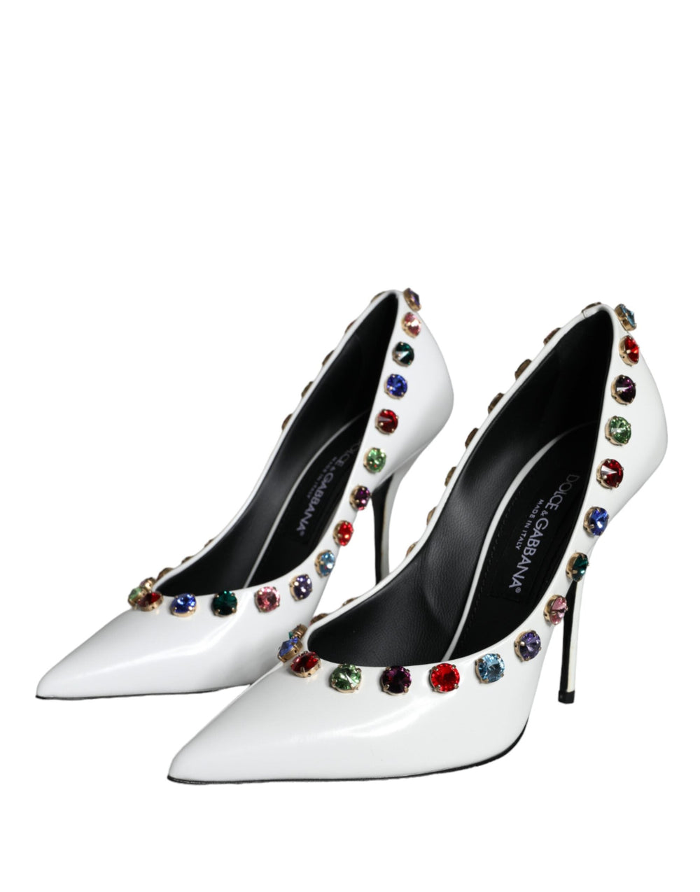 Women’s Dolce & Gabbana White Crystal Leather High Heels Pumps Shoes
