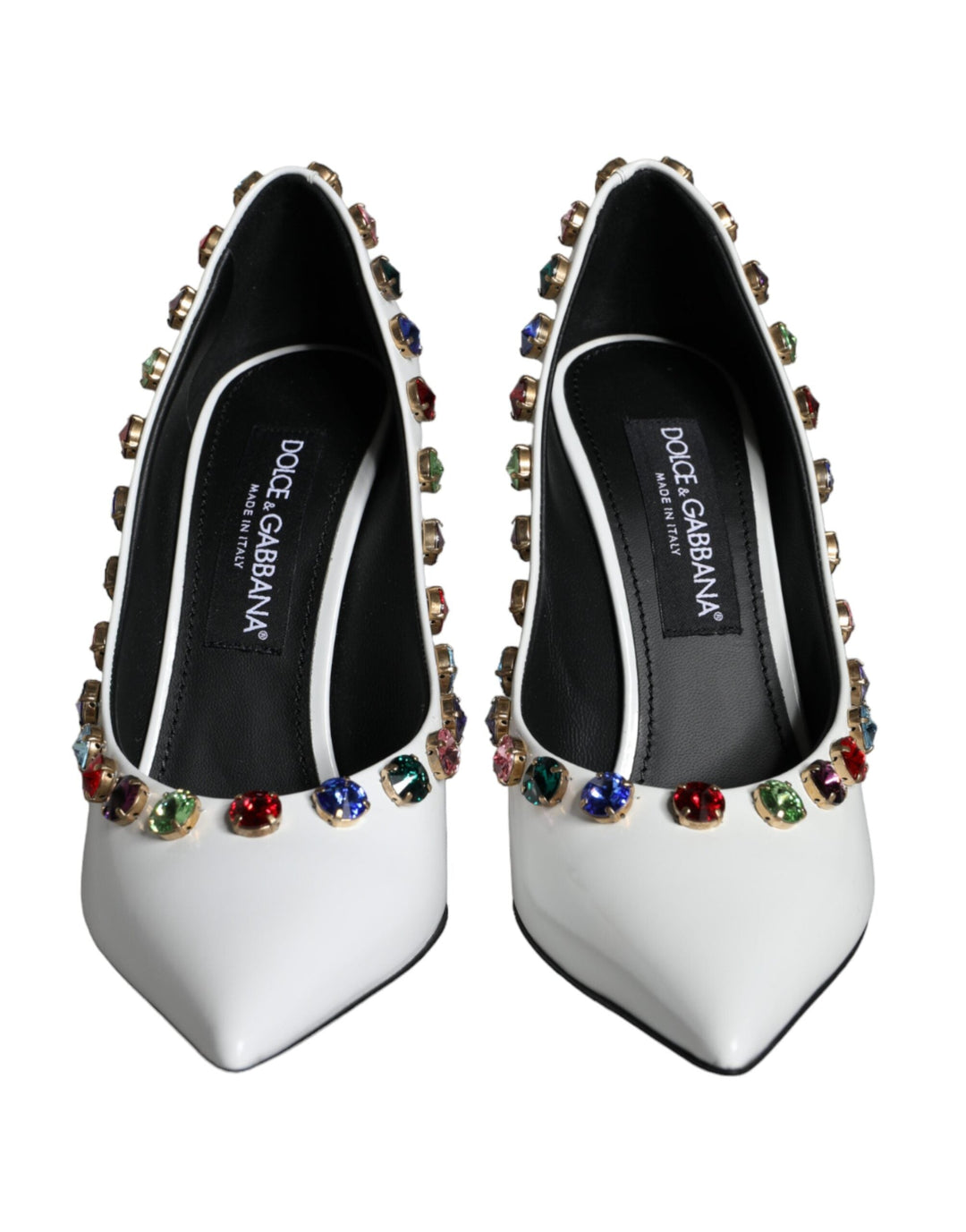 Women’s Dolce & Gabbana White Crystal Leather High Heels Pumps Shoes
