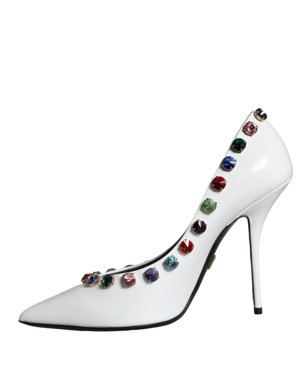 Women’s Dolce &amp; Gabbana White Crystal Leather High Heels Pumps Shoes