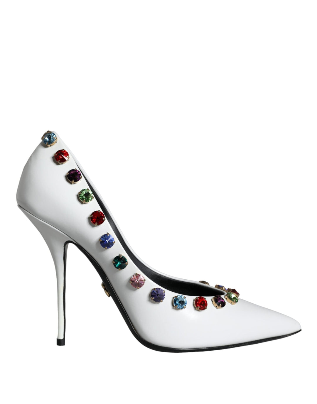 Women’s Dolce &amp; Gabbana White Crystal Leather High Heels Pumps Shoes
