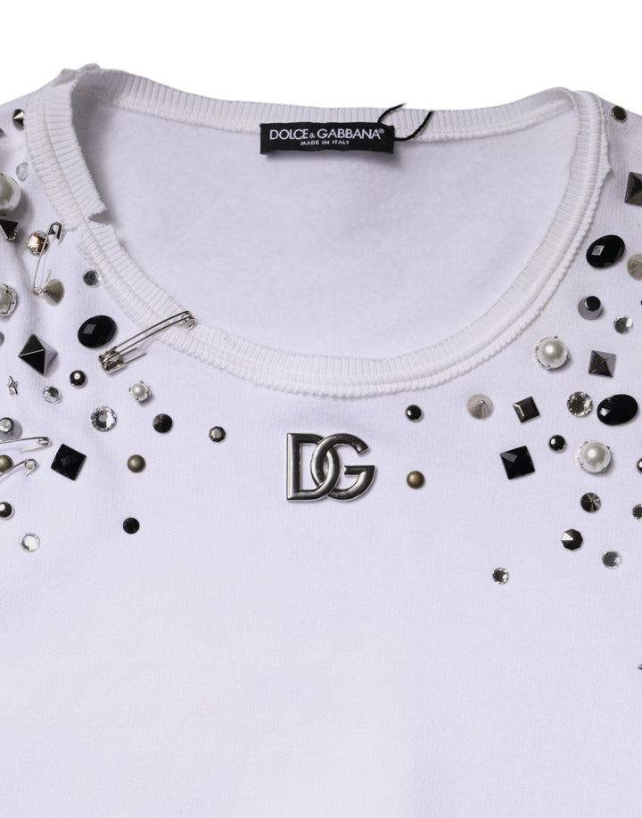 Women’s Dolce &amp; Gabbana White Embellished Long Sleeve Cropped Sweater