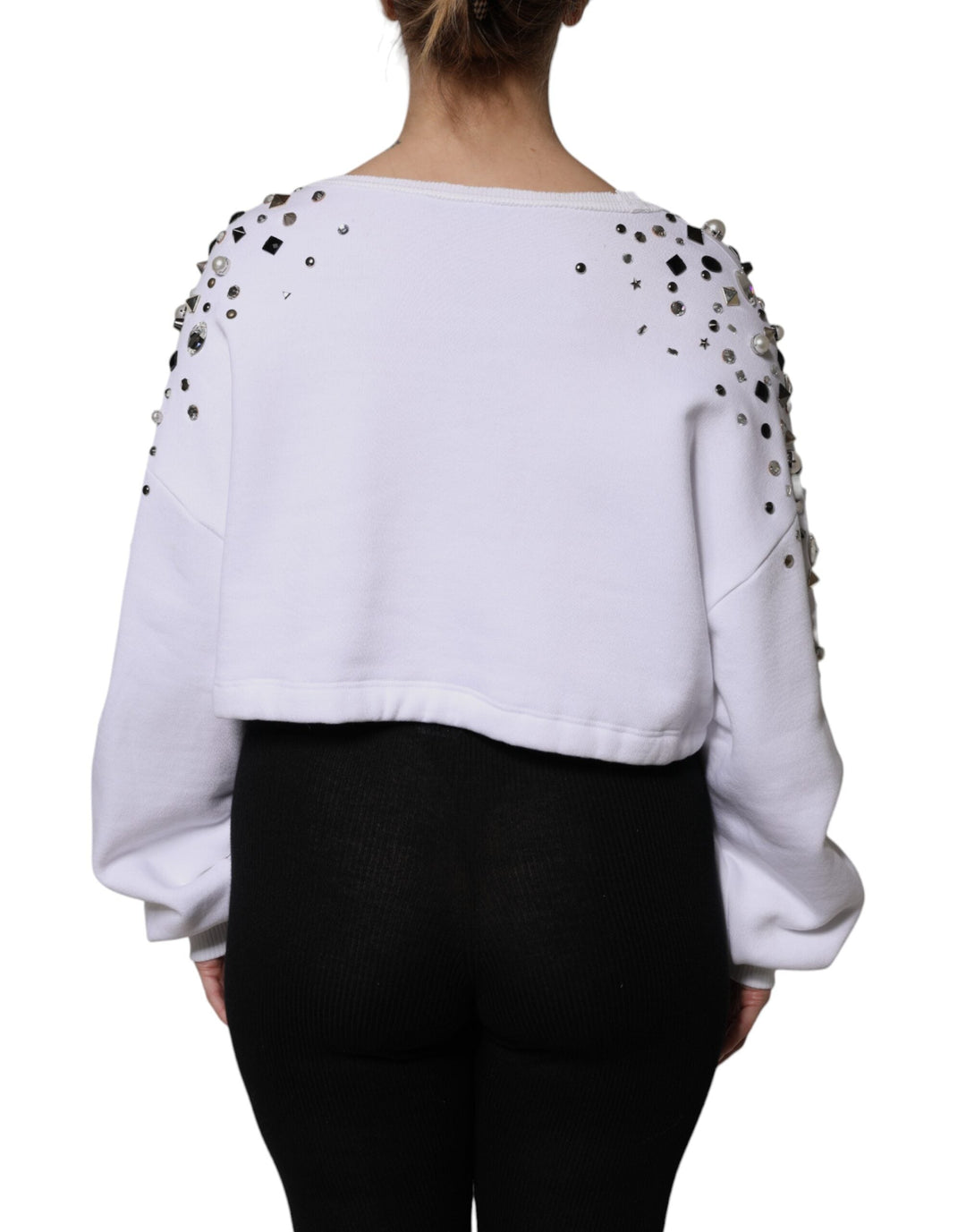 Women’s Dolce &amp; Gabbana White Embellished Long Sleeve Cropped Sweater