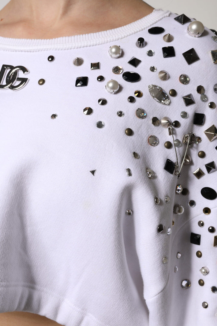 Women’s Dolce &amp; Gabbana White Embellished Long Sleeve Cropped Sweater