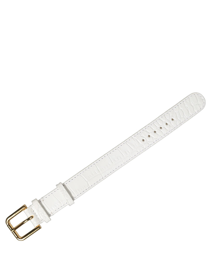 Women’s Dolce &amp; Gabbana White Embossed Leather Gold Buckle Belt Strap Bracelet
