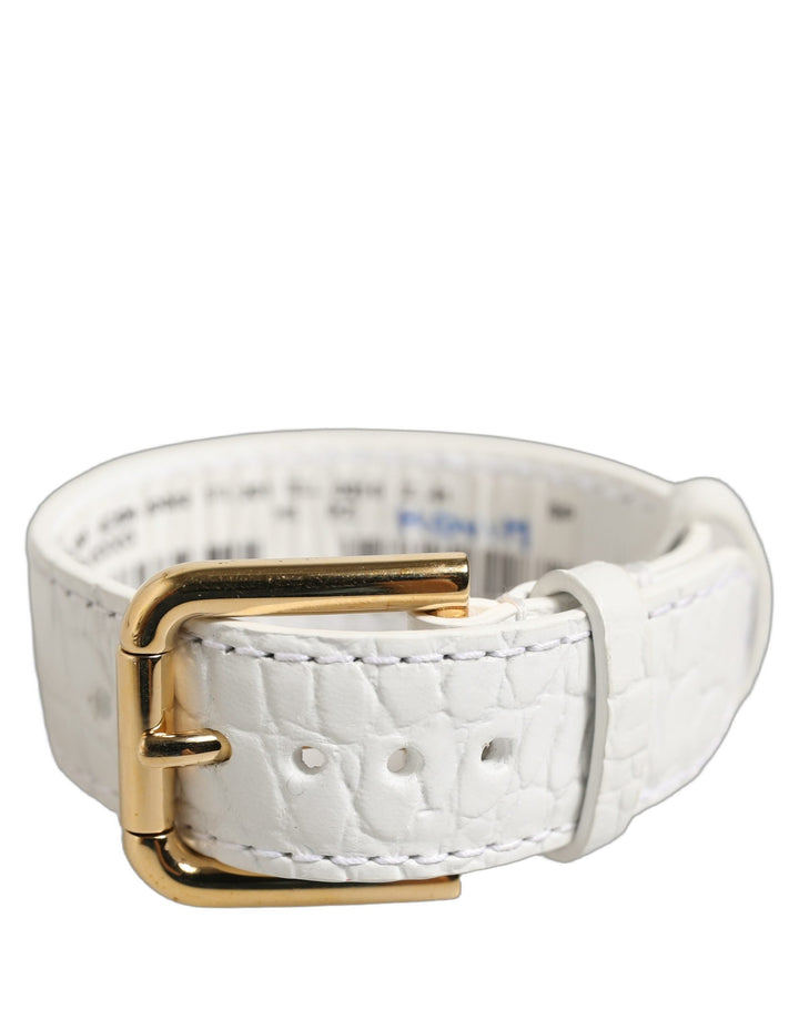 Women’s Dolce &amp; Gabbana White Embossed Leather Gold Buckle Belt Strap Bracelet