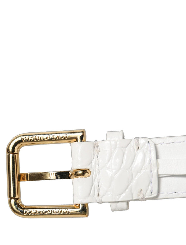 Women’s Dolce &amp; Gabbana White Embossed Leather Gold Buckle Belt Strap Bracelet