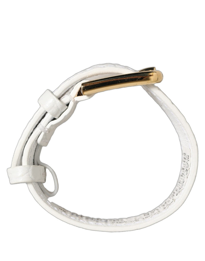 Women’s Dolce &amp; Gabbana White Embossed Leather Gold Buckle Belt Strap Bracelet