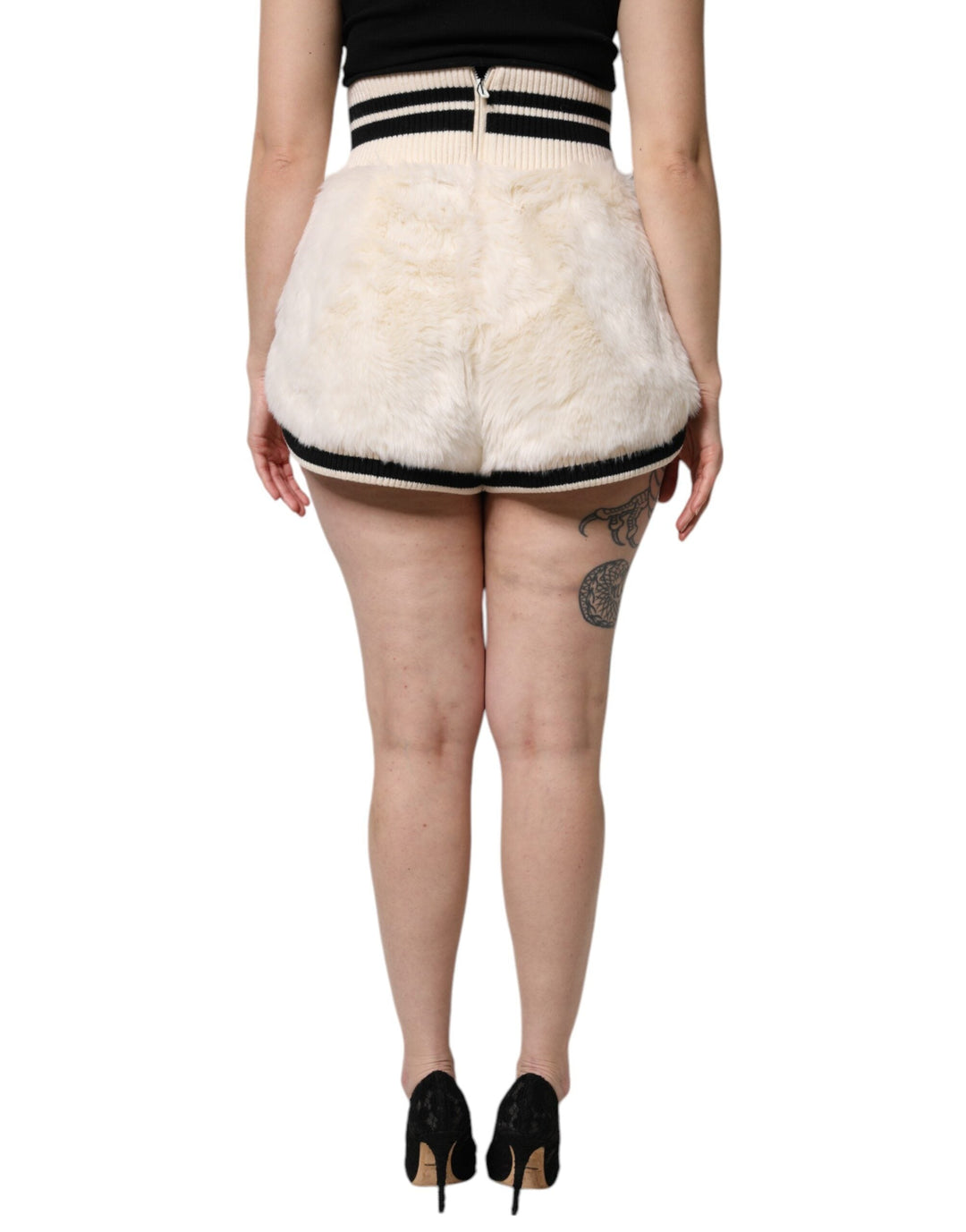 Short taille haute en fausse fourrure blanche Dolce &amp;amp; Gabbana